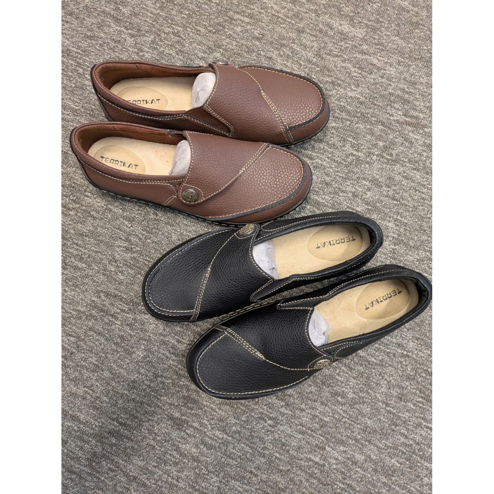 NWOT Terrikat Loafers Bundle Women's 7 Black and Brown Leather Slip On